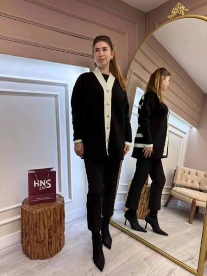 Missemramiss H4590 Siyah Modello Çizgili Triko Hırka