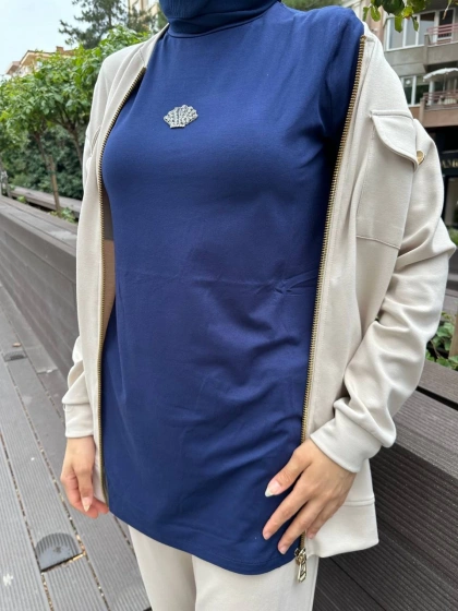 Missemramiss T4491 Lacivert Aksesuarlı Tişört