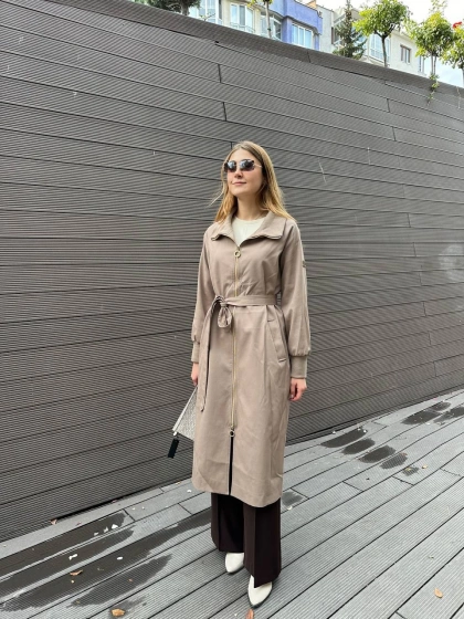 Missemramiss T4552 Kahverengi Fermuarlı Trençkot