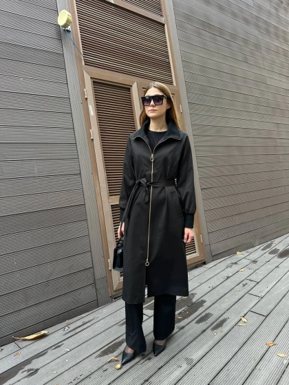 Missemramiss T4552 Siyah Fermuarlı Trençkot
