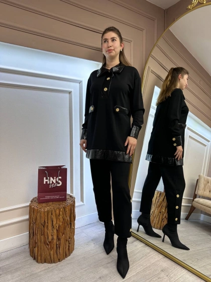 Missemramiss T4620 Siyah Deri Garni Modal Takım