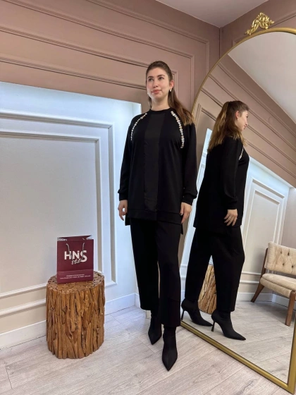 Missemramiss T4623 Siyah Taşlı Pamuk Takım