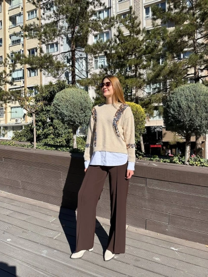 Missemramiss T4653 Bej Pullu Gömlek Garni Angora Tunik