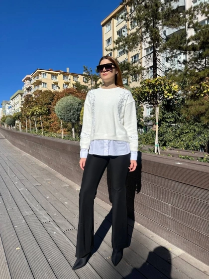 Missemramiss T4653 Ekru Pullu Gömlek Garni Angora Tunik