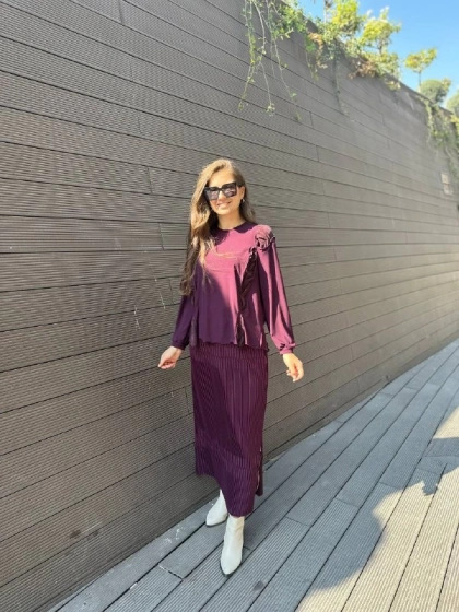 Misswhence 32908 Mürdüm Fermuar Detaylı Pilise Etek