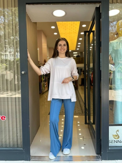 Misswhence 33100 Mavi İspanyol Paça Pantolon