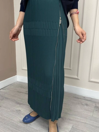 Misswhence 33902 Zümrüt Fermuar Detaylı Pilise Etek