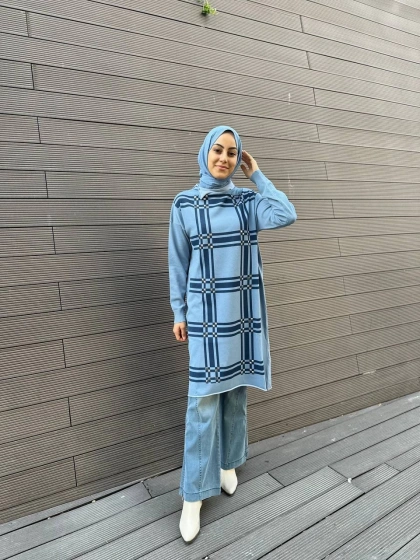 Misswhence 34003 Mavi Zımba Detaylı Triko Tunik