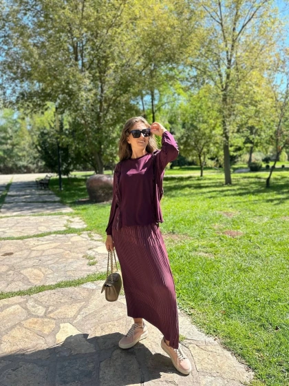 Misswhence 34010 Mor Sandy İpek Kumaş Kısa Tunik