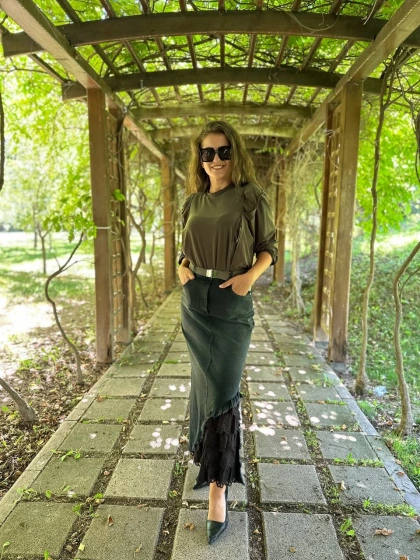 Misswhence 34010 Yeşil Sandy İpek Kumaş Kısa Tunik