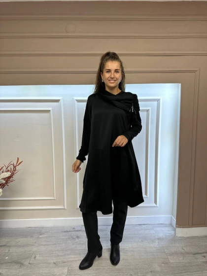 Misswhence 34030 Siyah Yaka Detaylı Tunik