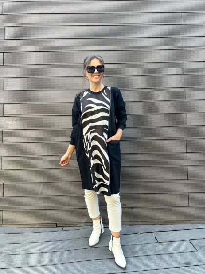 Misswhence 34037 Siyah Zebra Desen Tunik