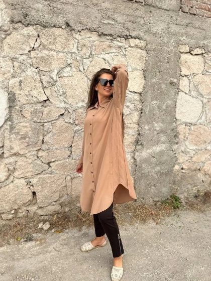 Misswhence 34101 Kahverengi Fermuar Yırtmaç Detaylı Pantolon