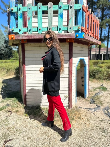 Misswhence 34101 Kırmızı Fermuar Yırtmaç Detaylı Pantolon