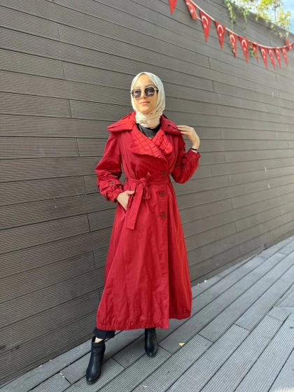 Misswhence 34515 Bordo Yakası Kapitone Trençkot