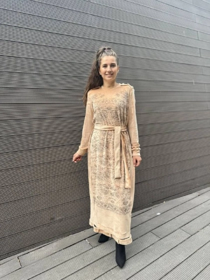 Misswhence 34805 Kayısı Etek Ucu Detaylı Kadife Elbise