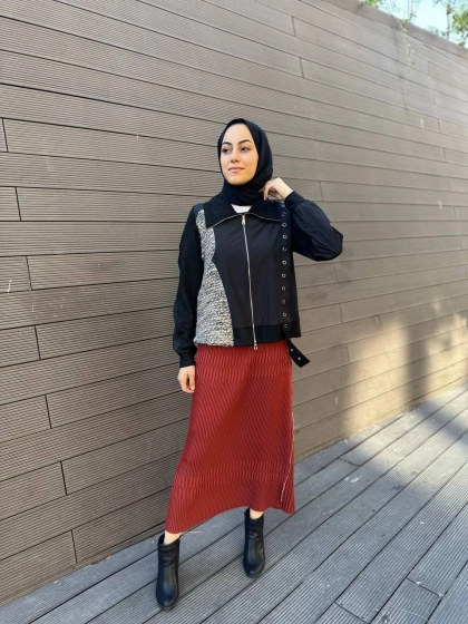 Misswhence 34903 Kiremit Fermuar Detaylı Pilise Etek