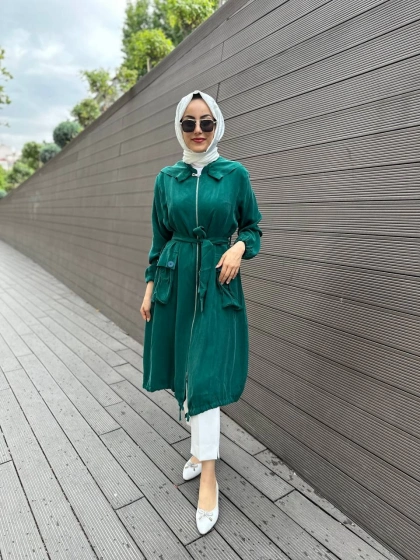 Misswhence 35410 Yeşil İpek Ara Boy İpek Kap