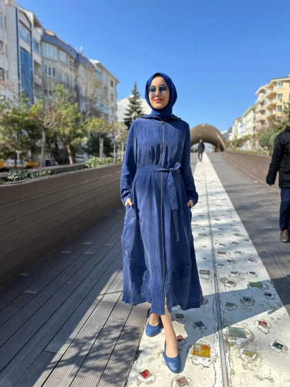 Misswhence 35500 İndigo Fermuar Ve Desenli Ferace