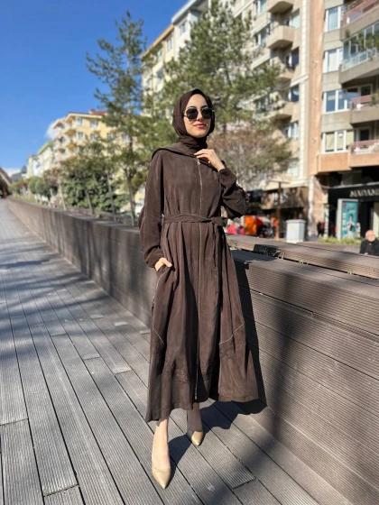 Misswhence 35500 Kahverengi Fermuar Ve Desenli Ferace