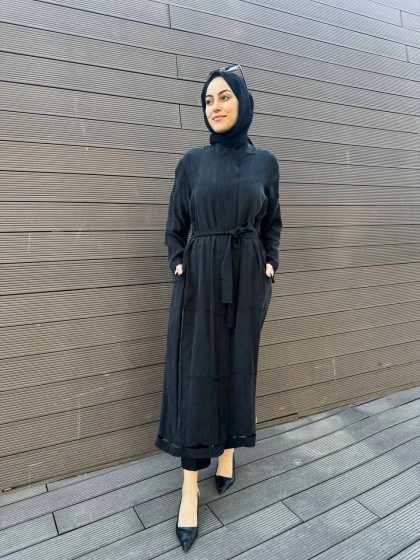 Misswhence 35501 Siyah Etek Ucu Detaylı İpek Kap