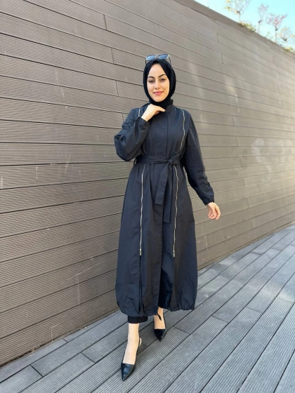 Misswhence 35503 Siyah Etek Ucu Büzgülü Yırtmaçlı Kap