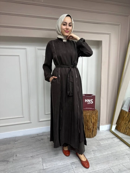 Misswhence 35505 Kahve Fermuar Arası Şifon Detaylı Kap