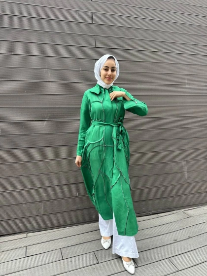 Misswhence 35507 Benetton Yeşil Ters Dikişli İpek Keten Kap