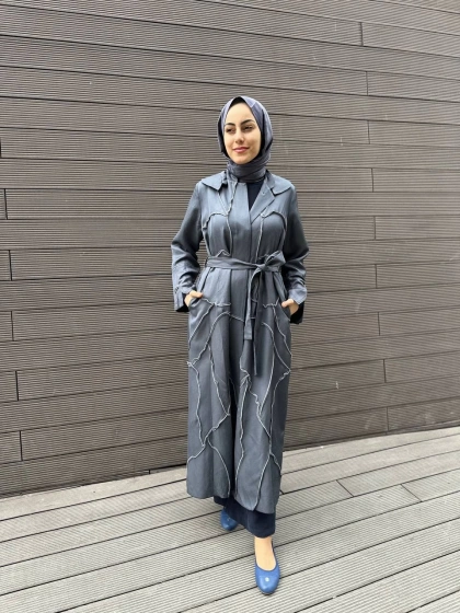 Misswhence 35507 Gri Ters Dikişli İpek Keten Kap