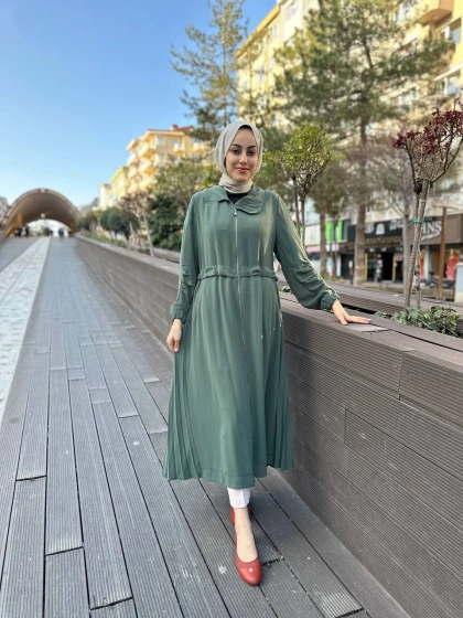 Misswhence 35516 Yeşil Arkası Pilise Detaylı Kap