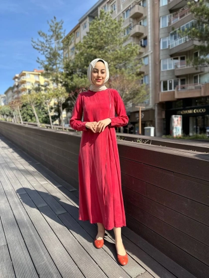 Misswhence 35800 Kırmızı Fermuar Detaylı İpek Elbise