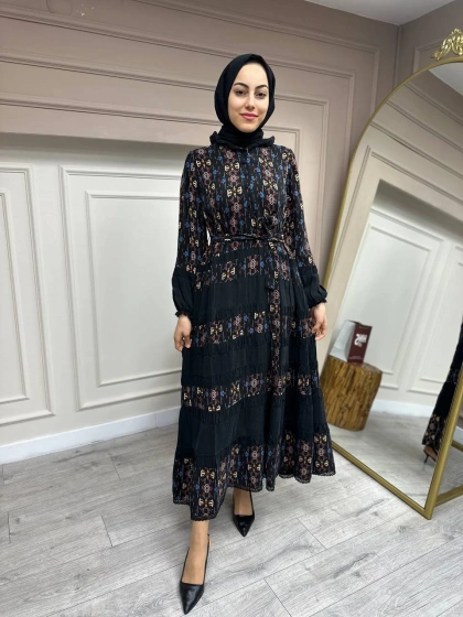 Misswhence 35809 Siyah Önü Düğmeli Etek Detaylı Elbise