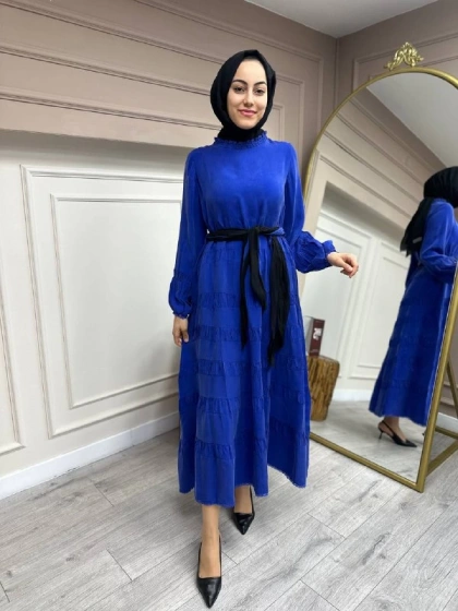 Misswhence 35830 Sax Eteği Detaylı Elbise