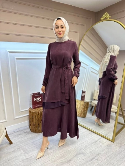 Misswhence 35837 Bordo İpek Elbise