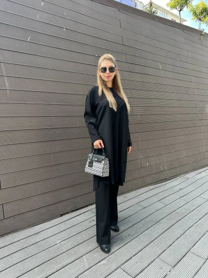 Misswhence 36001 Siyah Kolu Detaylı Tunik