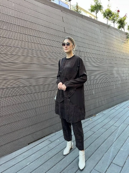 Misswhence 36007 Kahverengi İpek İkili Takım