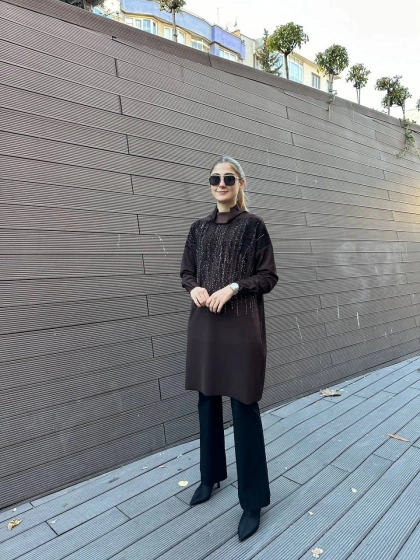 Misswhence 36012 Kahve Pullu Tunik