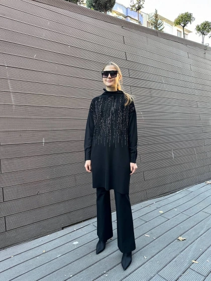 Misswhence 36012 Siyah Pullu Tunik