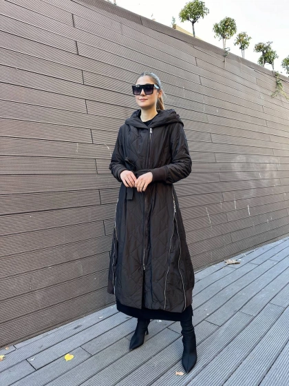 Misswhence 36522 Kahverengi Fermuar Detaylı Şişme Kaban