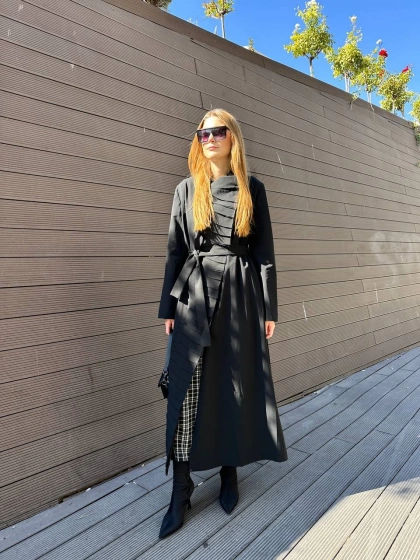 Misswhence 36525 Siyah Nervürlü Kap