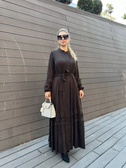 Misswhence 36528 Kahverengi Güpürlü Jakar İpek Kap