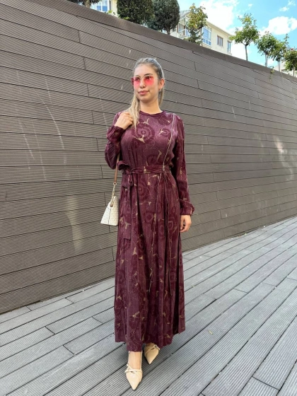 Misswhence 36802 Bordo Fermuar Detaylı Elbise
