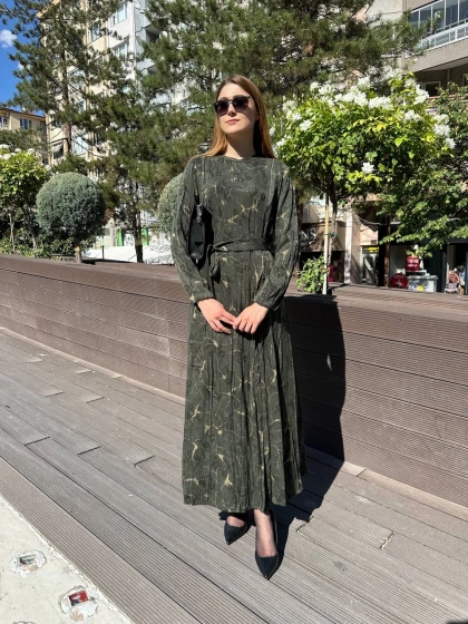 Misswhence 36802 Haki Fermuar Detaylı Elbise