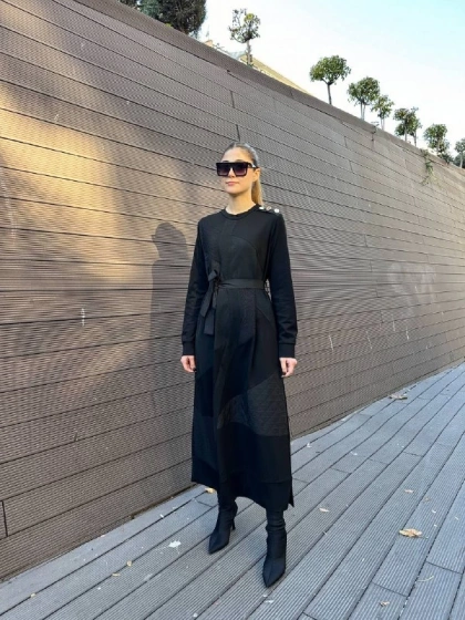 Misswhence 36804 Siyah Patchwork Elbise