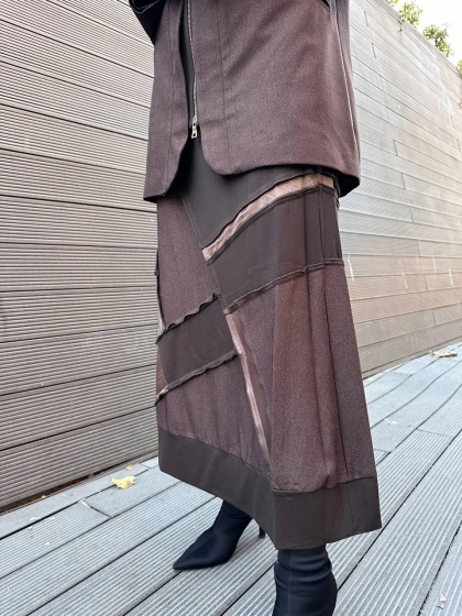 Misswhence 36923 Kahverengi Patchwork Etek