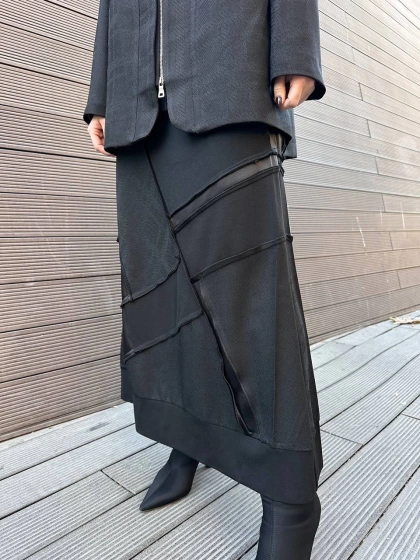 Misswhence 36923 Siyah Patchwork Etek