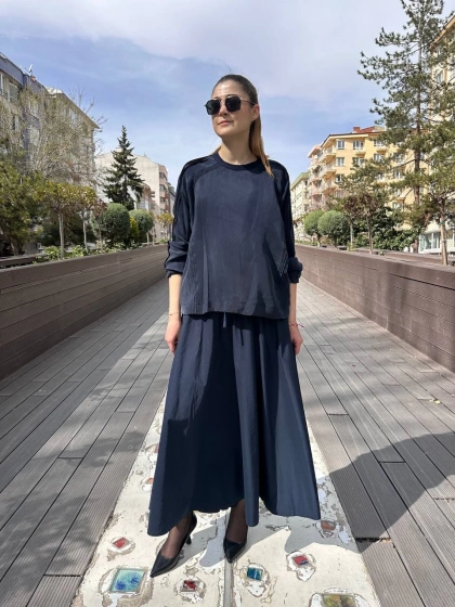 Misswhence 37004 Lacivert İpek Tunik