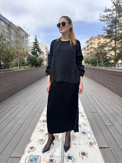 Misswhence 37004 Siyah İpek Tunik