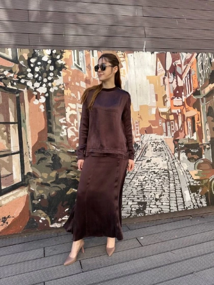 Misswhence 37008 Kahve Tunik Etek Takım