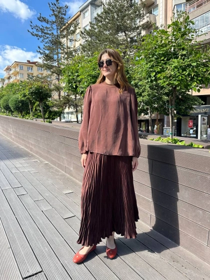 Misswhence 37019 Bakır İpek Kısa Tunik